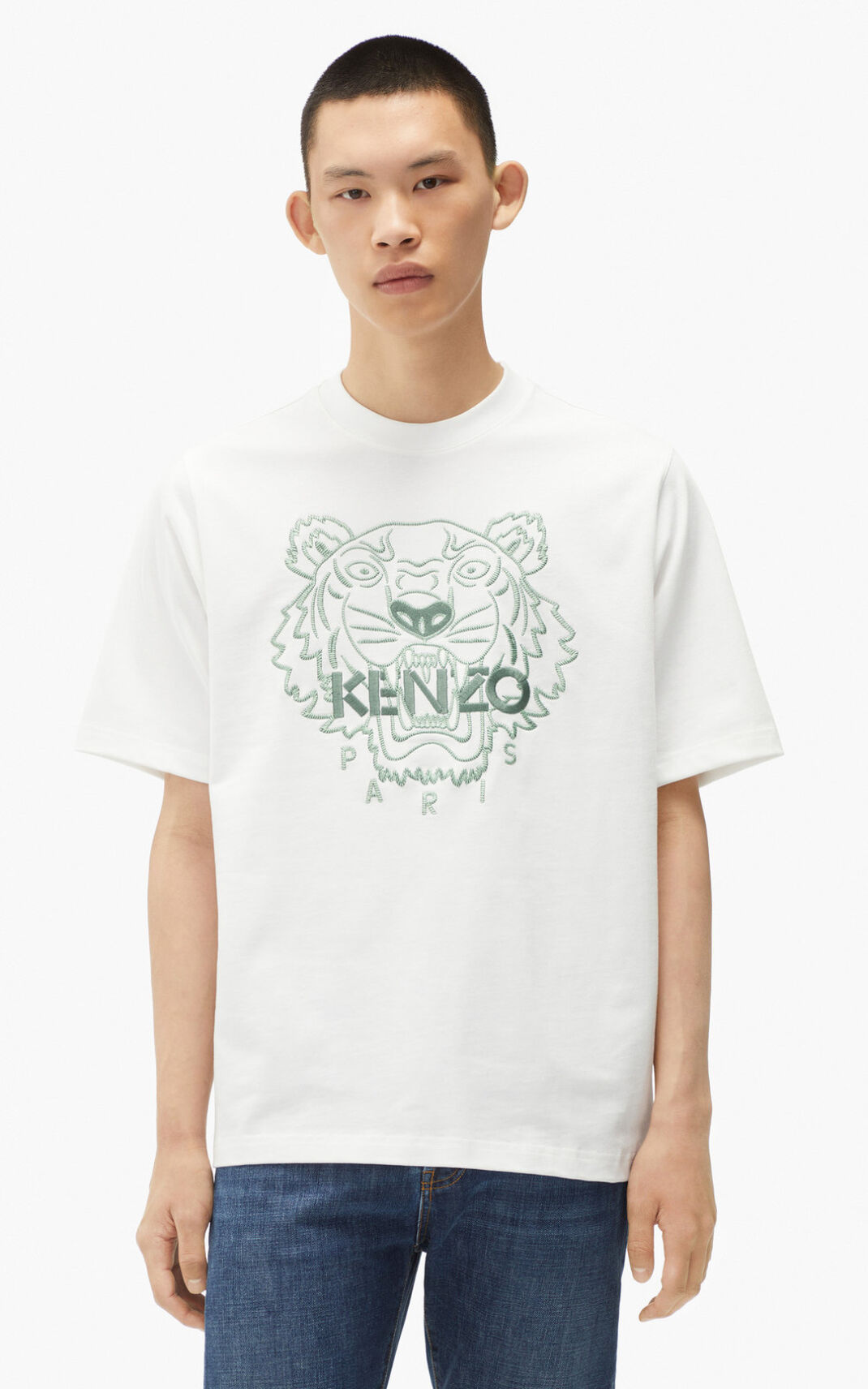 T Shirt Kenzo Homme Loose fitting Tiger Blanche PADWN-7431